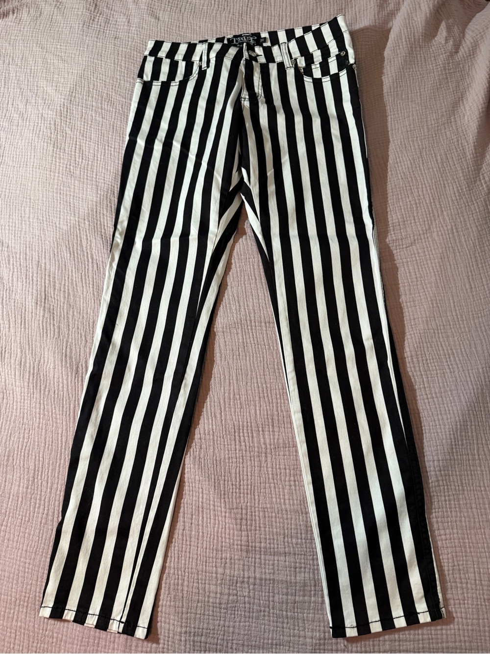 Tripp NYC Black White Stripe Skinny Pants Beetlejuice Punk Emo